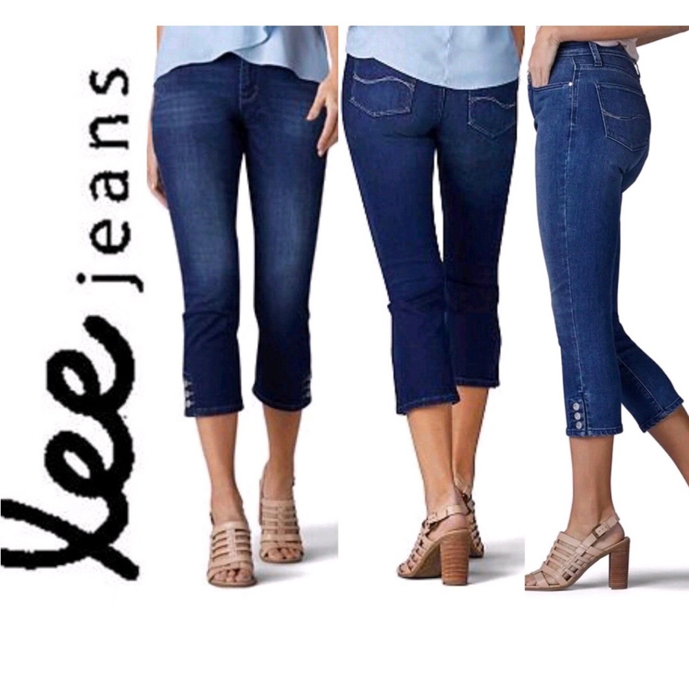 LEE Modern Series Capri Jeans Jayla Button Hem Midrise Fit Blue Size 6 Women’s